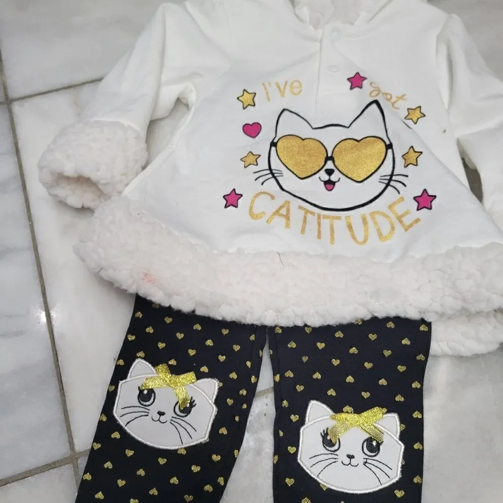 Baby Girls White Hoodie & Matching Heart Print Pants Set Size 12M NEW